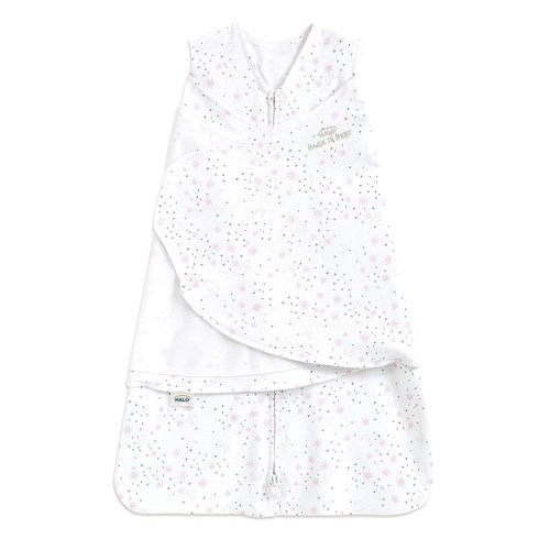 HALO 100% Cotton Sleepsack Swaddle, 3-Way Adjustable Wearable Blanket, TOG 1.5, Midnight Moons Pink, Newborn, 0-3 Months