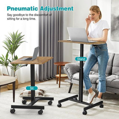 DUMOS Portable Rolling Laptop Desk - Adjustable Height Mobile Workstation | 19 Inch, Brown