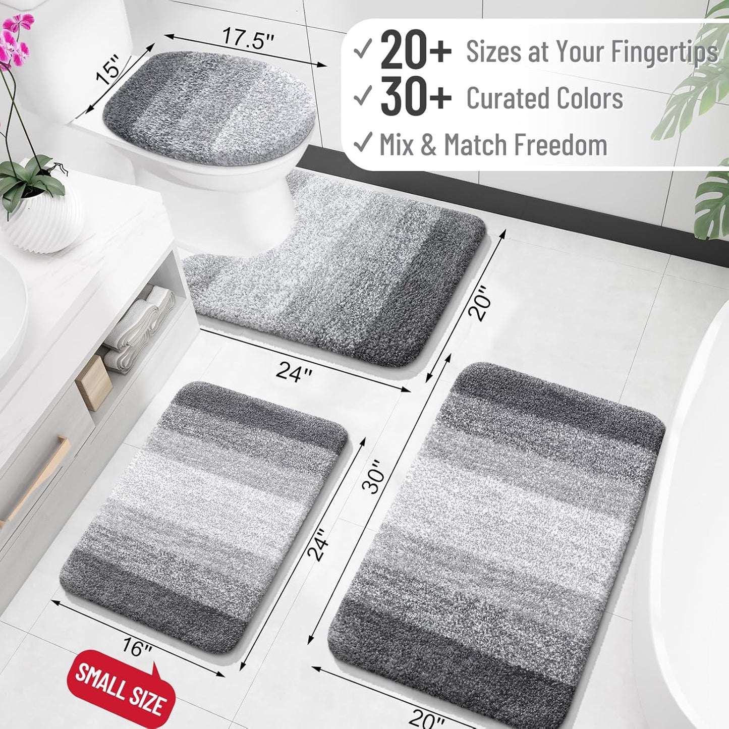 OLANLY Bathroom Rug Mat - Extra Soft Microfiber Non-Slip Bath Runner 70x24 | Grey Plush Shaggy Design