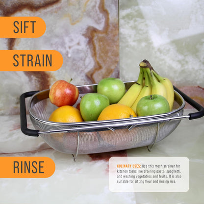 U.S. Kitchen Supply Stainless Steel Colander - 6-Quart Collapsible Design with Expandable Rubber Handles