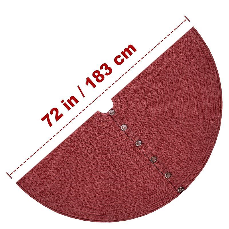 72-Inch Rib Knit Christmas Tree Skirt with Oak Buttons - Burgundy (Variation: Burgundy+72-Inch)