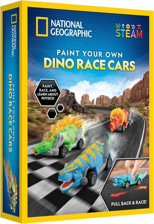 National Geographic Dinosaur Race Car Craft Kit - Paint 3 Dino Cars with 6 Colors | Fun Arts & Crafts for Kids