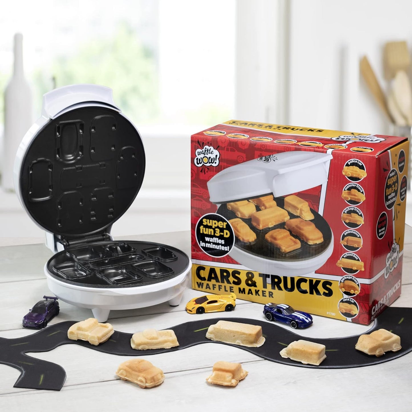 Skiennix Car Mini Waffle Maker - Create 7 Race Car & Truck Shaped Pancakes | Non-Stick Electric Waffler for Kids & Adults