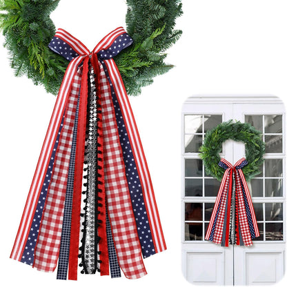 Riceshoot Patriotic 4th of July Wreath - Large Red, White & Blue Bow for Indoor/Outdoor Decor