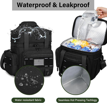 TENKIST Tactical Lunch Box - Large Insulated Cooler Bag | Heavy-Duty Leakproof Design, 16L, Black