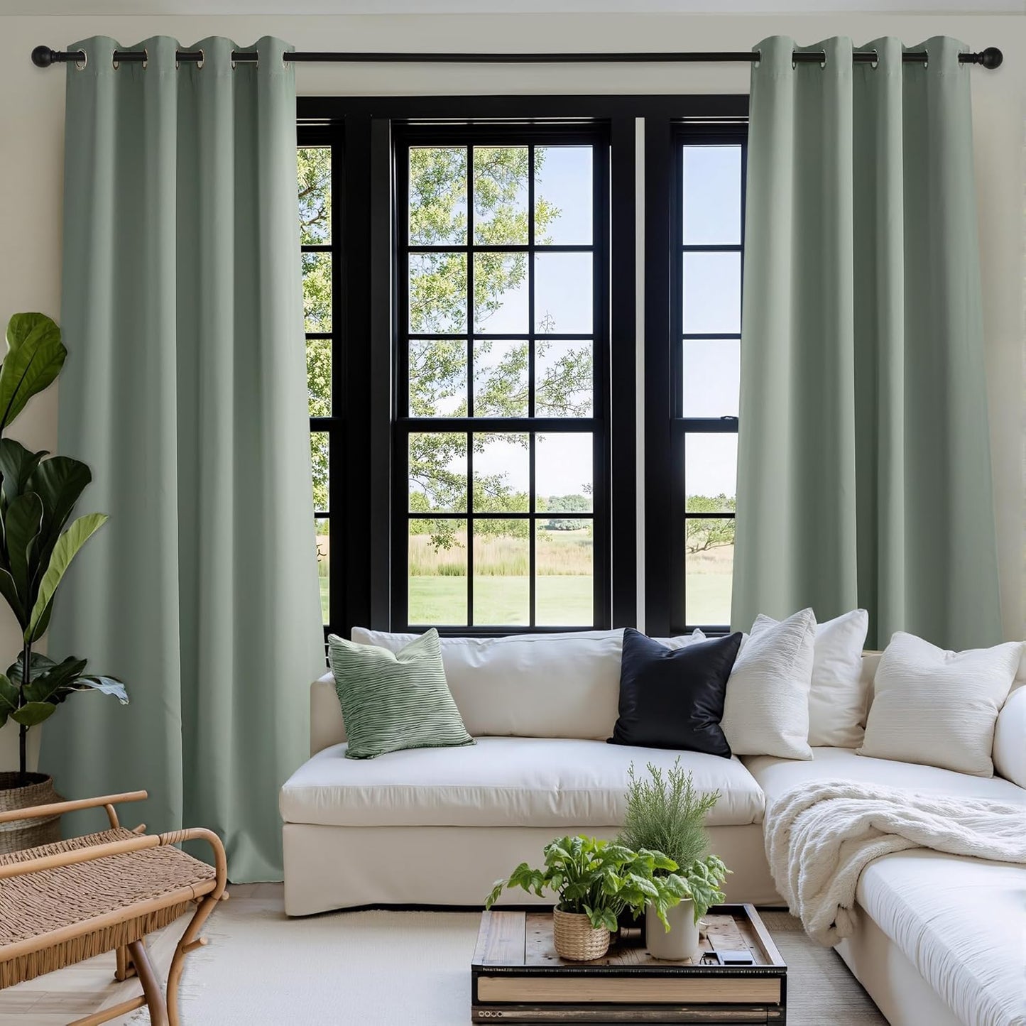 NICETOWN Room Darkening Curtains - Sage Green Drapery Panels, 52" W x 90" L for Ultimate Privacy
