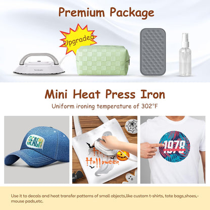 Newbealer Travel Iron - Mini Dry Iron with Global Voltage, 300W, Non-Stick Ceramic Soleplate, Silver