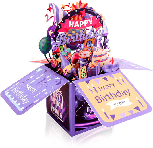 Surprise Pop Up Birthday Cards - Unique 3D Handmade Greeting Card for All Ages | Deep Purple