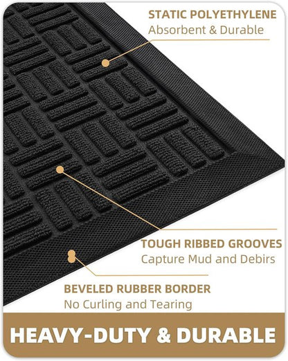Color&Geometry Heavy Duty Non-Slip Front Door Mat - All-Weather Welcome Mat, 24"x36", Black