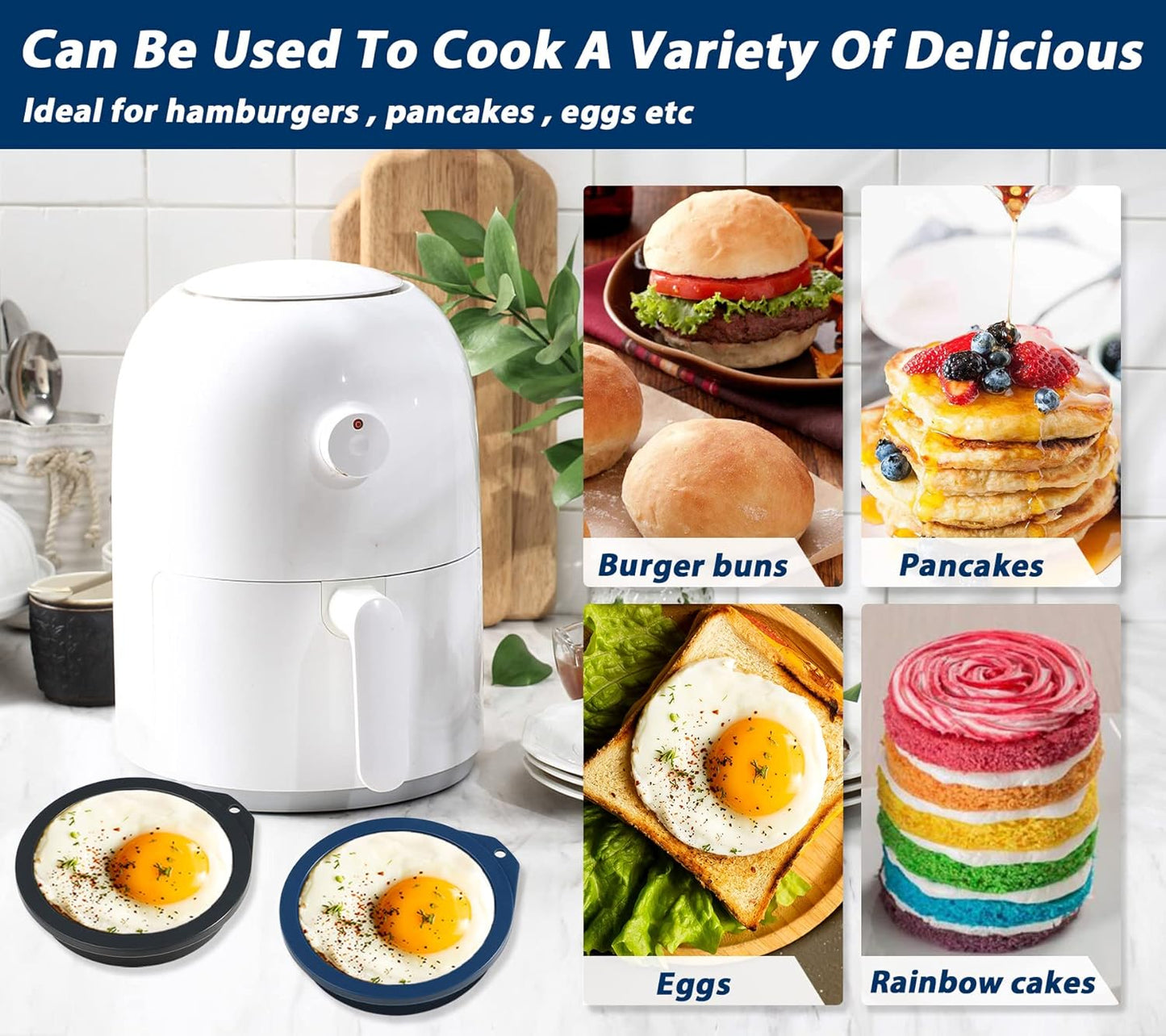 Webake 4-Inch Silicone Egg Mold - Nonstick Mini Pancake & Muffin Top Pan, BPA-Free Set of 6