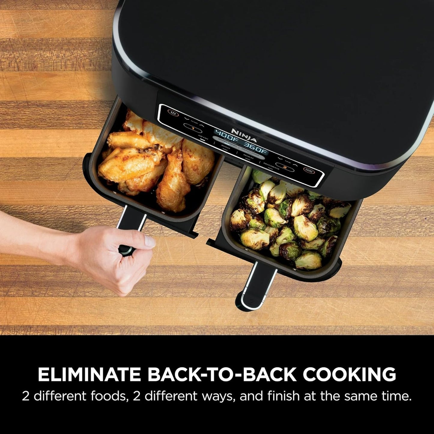 Ninja Foodi 8-Qt. 4-in-1 DualZone Air Fryer - Smart Finish, Roast, Dehydrate & Reheat - Black DZ100 (Renewed)