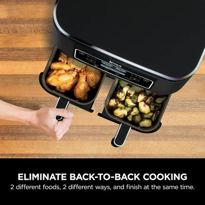 Ninja Foodi 8-Qt. 4-in-1 DualZone Air Fryer - Smart Finish, Roast, Dehydrate & Reheat - Black DZ100 (Renewed)