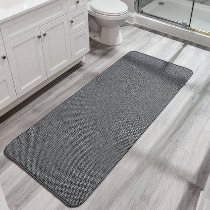 Bath Mat,Ultra Thin Bathroom Runner Rugs,Large Bath Mats for Bathroom,Quick Dry,Non-Slip,Machine Washable,Low Pile,Bath Rug,Shower Outside,Sink,Home Decor Accessories.Dark Grey,1'5"x4'11"（17x59inch）