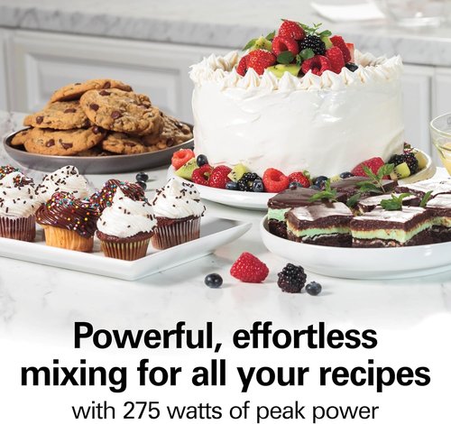 Hamilton Beach 6-Speed Electric Hand Mixer - Powerful 275W Motor, Whisk & Dough Hooks, Easy Clean, White