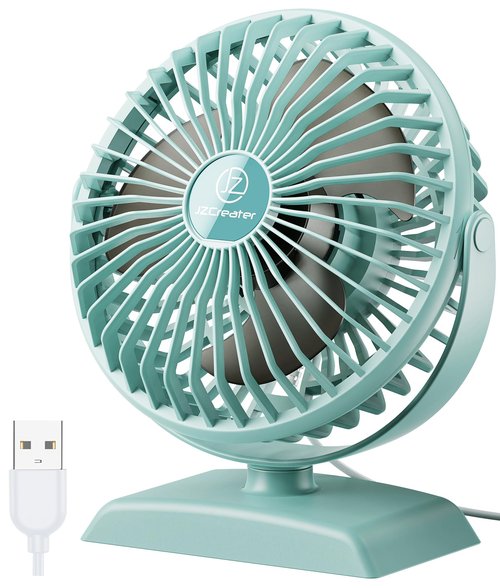 JZCreater USB Desk Fan, USB Fan Mini, 360 Rotation Desktop Fan with 3 Speed, Table Personal Cooling Fan, Quiet Mini Desk Fan, USB Powered, Small Fan for Home Office Bedroom Car Travel,Green