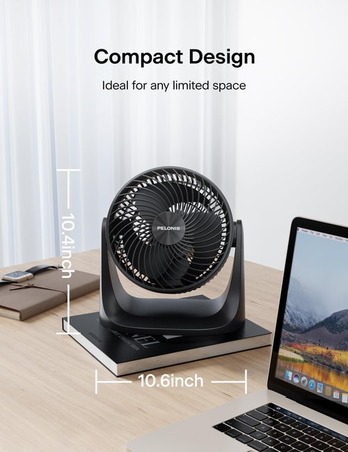 Pelonis 3 Speed Small Room Air Circulator Fan with 7-inch Blade, Table Fan with 100° Adjustable Head Tilt - Desktop Fan for Bedroom,Dorm and Office - Ventilador for Air Conditioner and Heater, Black