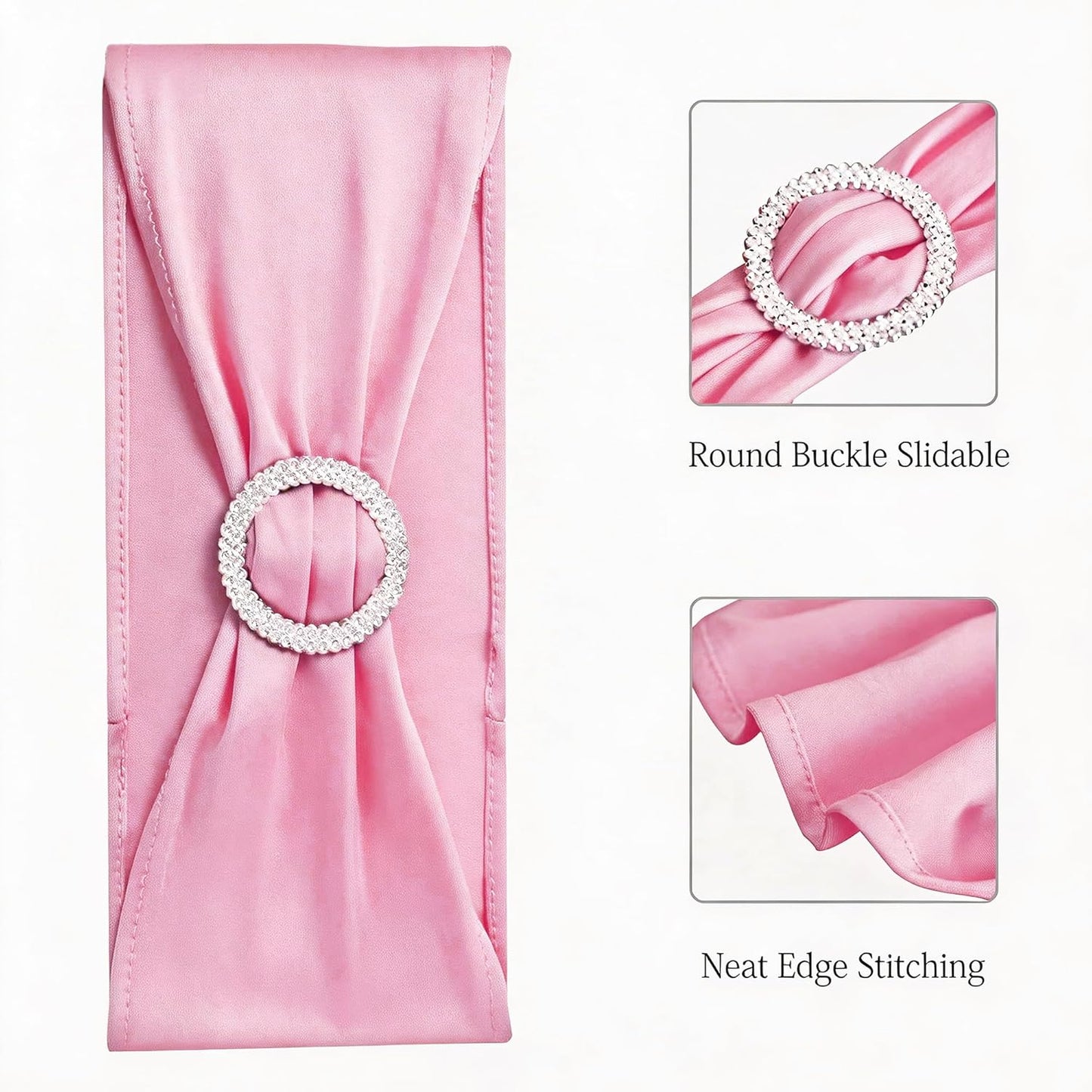 Skiennix Spandex Pink Chair Sashes - Pack of 50 Elastic Bows for Weddings & Events