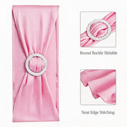 Skiennix Spandex Pink Chair Sashes - Pack of 50 Elastic Bows for Weddings & Events