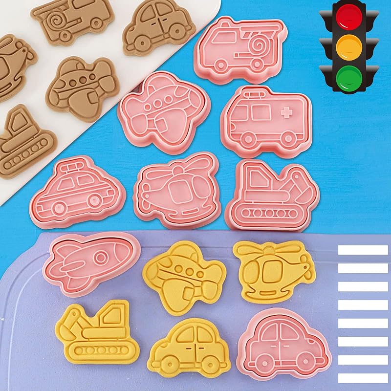 8 Piece Transportation Vehicle Cookie Cutters Set with Plunger Stamper - Variation of THIS listing