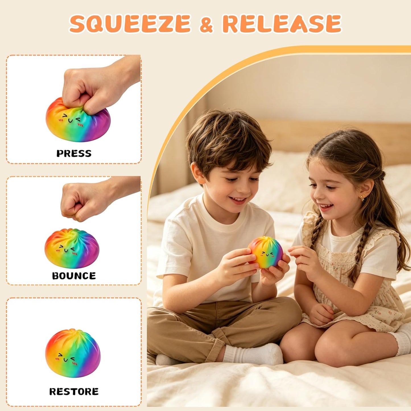 Skiennix Glitter Dumpling Squishy Stress Balls - 4-Inch Surprise Gift Box | Random 14 Colors (3-Pack)