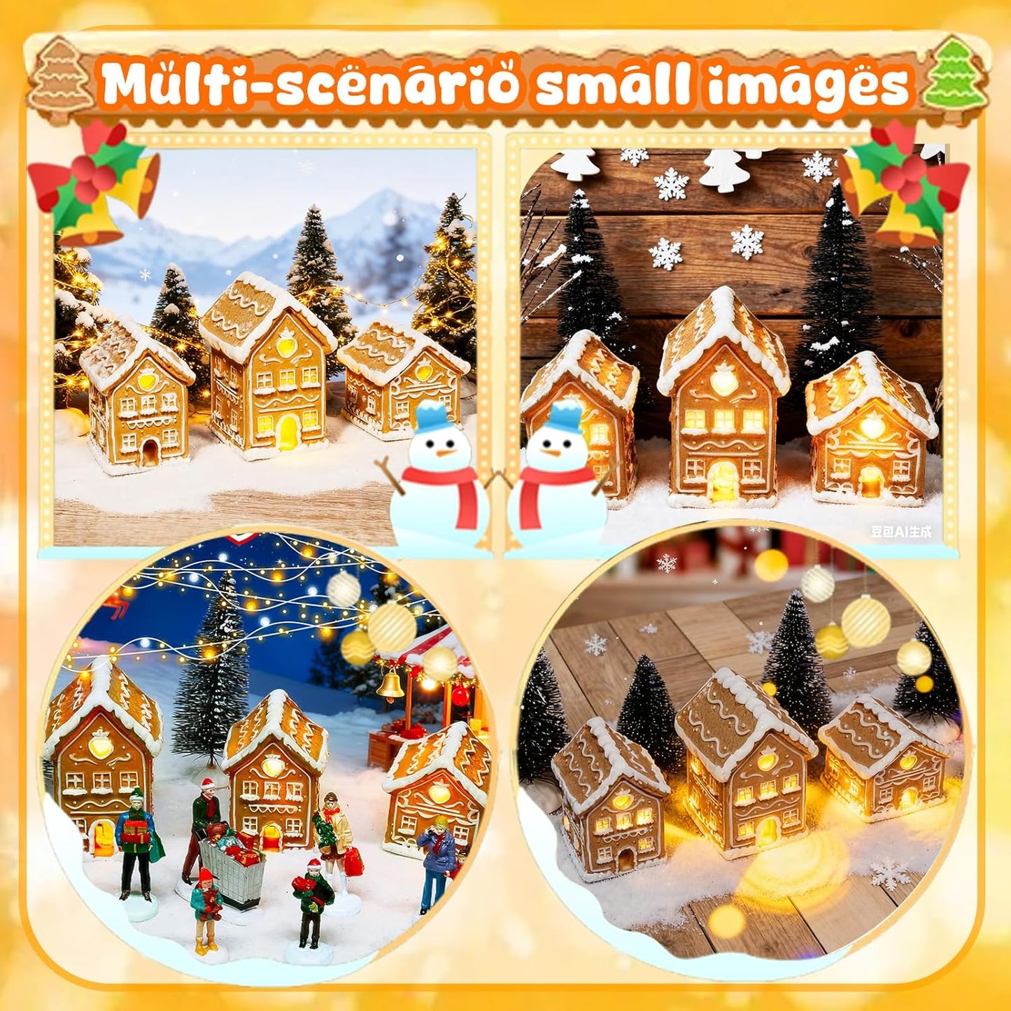Regine Switzerland Christmas Gingerbread House Kit - 3PCS Mini Village Decorations for Festive Home Decor