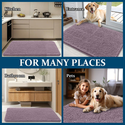 OLANLY Dog Door Mat - Absorbent Non-Slip Chenille Mat for Muddy Paws | 50x30 Deep Plum, Quick Dry