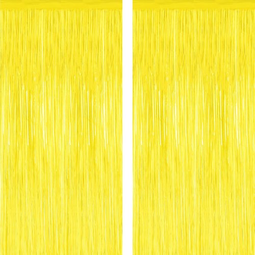 Backdrop Curtains by [Brand Name] - 2 Pack Metallic Foil Tinsel Fringe | Yellow 3.28 FT x 7.05 FT Party Decorations