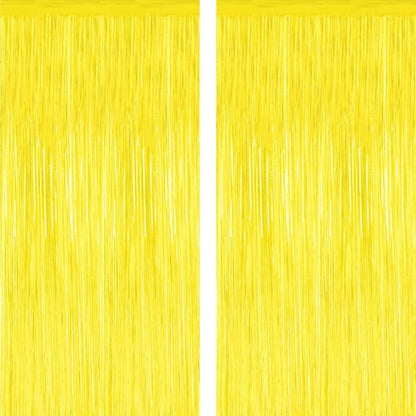 Backdrop Curtains by [Brand Name] - 2 Pack Metallic Foil Tinsel Fringe | Yellow 3.28 FT x 7.05 FT Party Decorations