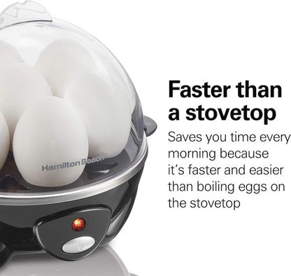 Hamilton Beach Electric Egg Cooker - 3-in-1 for Hard Boiled, Poached Eggs & Omelets - Black, Holds 7