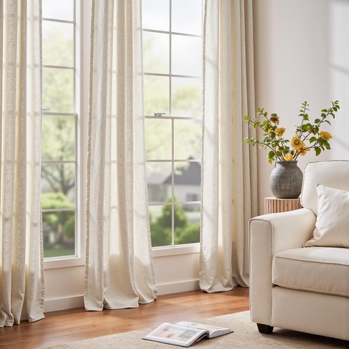 jinchan Linen Curtains 84 Inches Long for Living Room Bedroom Farmhouse Light Filtering Grommet Drapes Semi Sheer Natural Linen Textured Window Curtains 7ft Neutral Curtain Panels for Dining Office