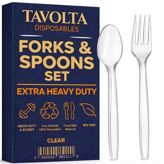 Plastic Silverware Forks Spoons Set – Heavy Duty Disposable Cutlery Utensils for Parties, Events, Catering, Weddings, Takeout, Dining, Picnics, Celebrations, Daily Meals 20+20 count