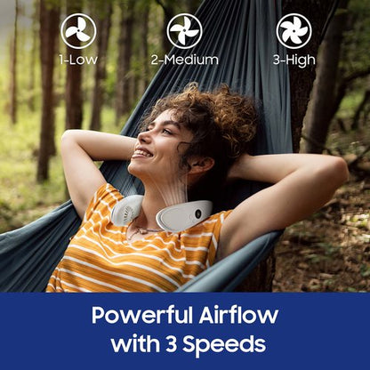 HomePlus Cooling Neck Fan, 2-in-1 Neck Air Conditioner Portable Rechargeable, Wearable Personal Fan, 4400mAh Large Battery, Ergonomic Design, White