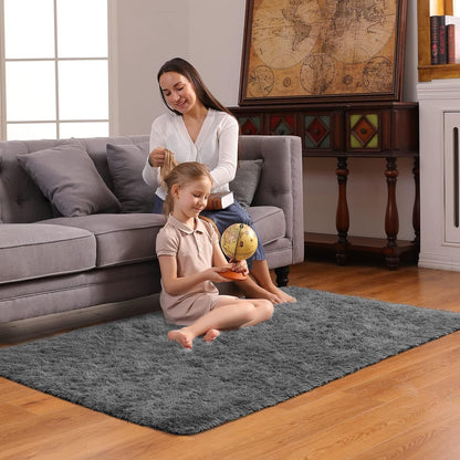 Ophanie 3x5 Non-Slip Grey Area Rug - Fluffy Bedroom & Living Room Decor | Preppy College Essentials