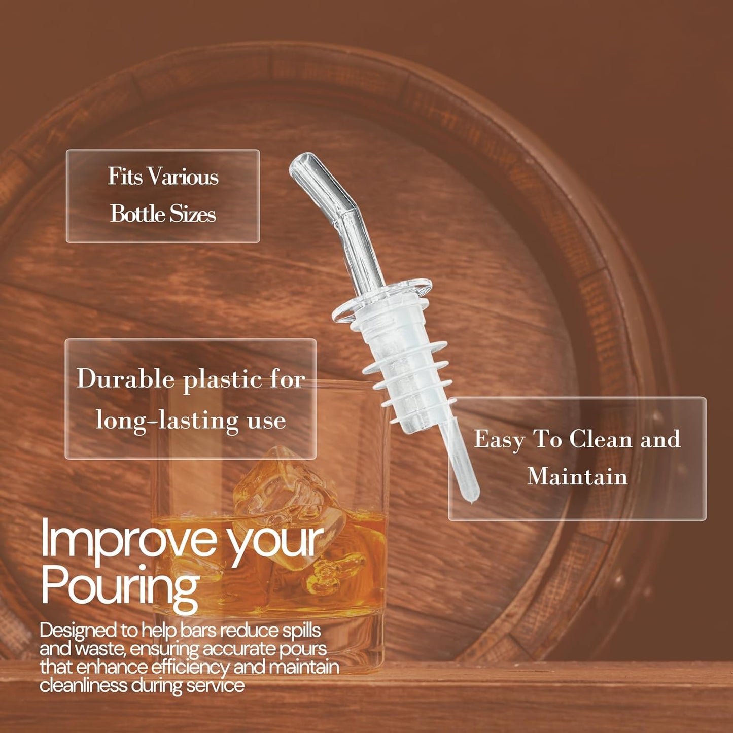 Whiskey Pourers Without Collar | Pack of 12 Liquor Bottle Pour Spouts | Alcohol Pourers for Bartending, Bars, and Home Use