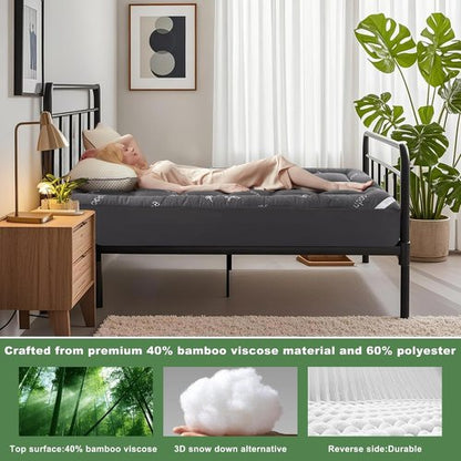 BEDLORE Twin XL Mattress Topper - Soft Viscose Bamboo Pillow Top for Deep Pocket Mattresses | Dark Gray