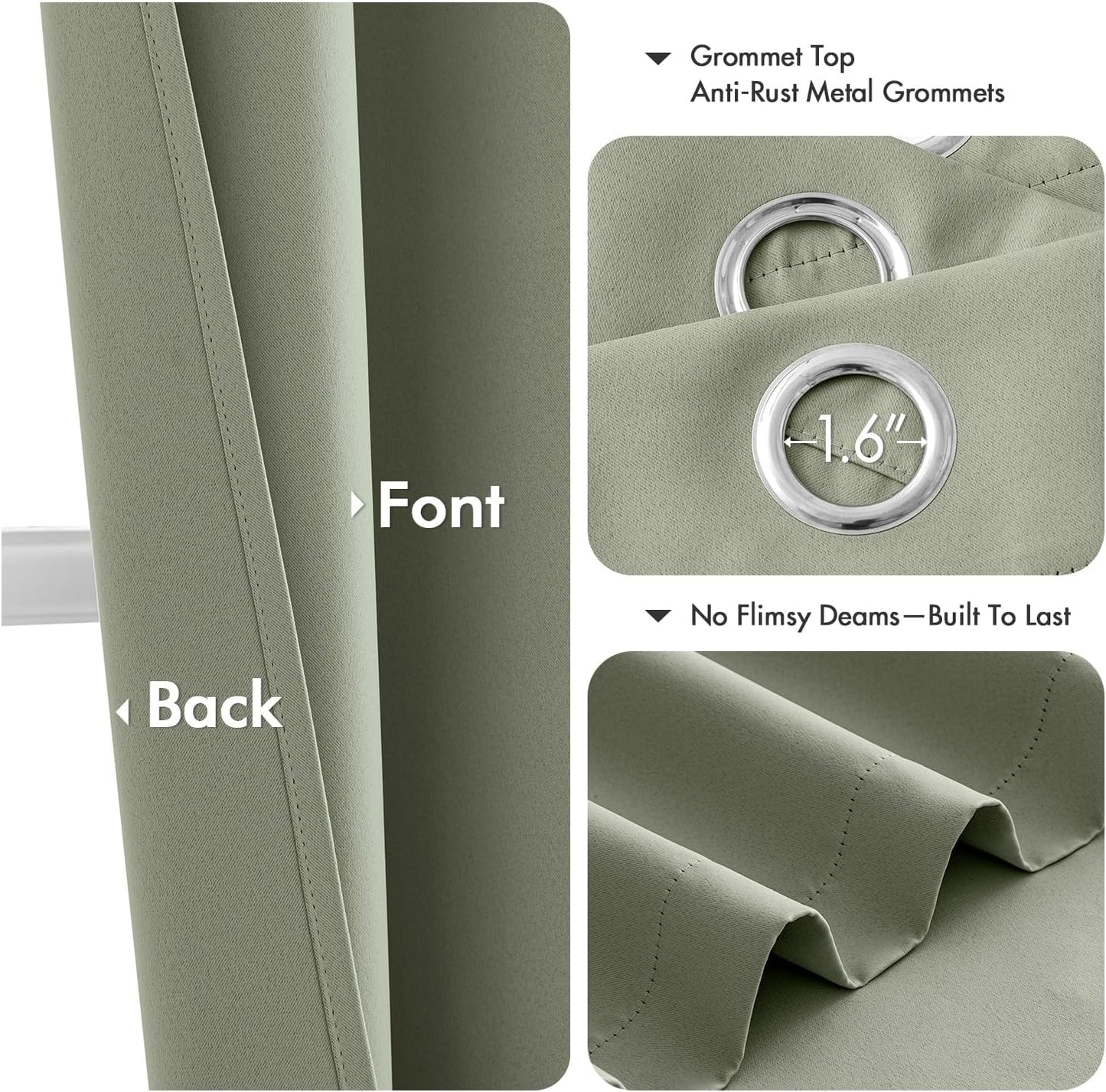 MIULEE Sage Green Blackout Curtains - Thermal Insulated Room Darkening Drapes | 84 Inches Long, 2 Panels