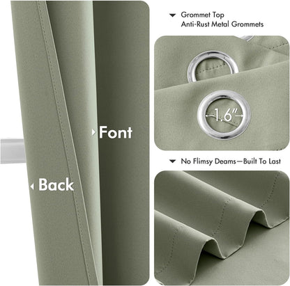 MIULEE Sage Green Blackout Curtains - Thermal Insulated Room Darkening Drapes | 84 Inches Long, 2 Panels