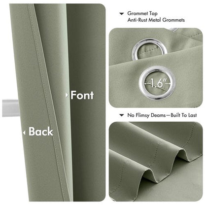 MIULEE Sage Green Blackout Curtains - Thermal Insulated Bedroom Curtains Room Darkening Drapes for Living Room Kitchen Grommet Top Light Blocking Window Treatment, 40 x 50 Inches Long, 2 Panels