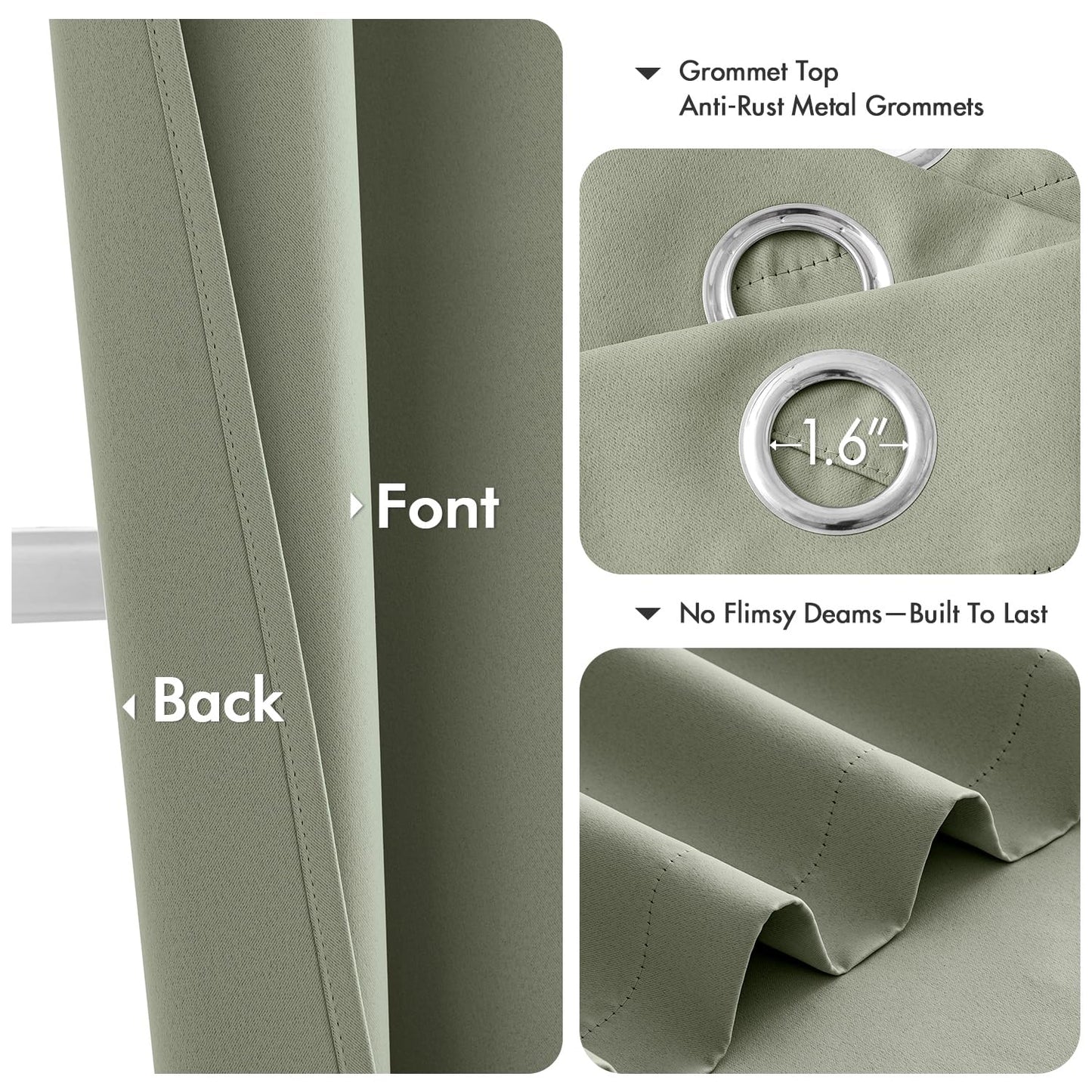 MIULEE Short Curtains for Windows - Sage Green Blackout Half Window Curtains Thermal Insulated Privacy Drapes for Kitchen Bedroom Bathroom Grommet Top Small Basement Tiers W40 x L36 Inch 2 Panels