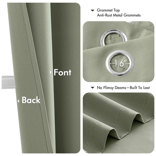 MIULEE Sage Green Blackout Curtains for Bedroom Living Room 63 Inches Long 2 Panels, Thermal Insulated Room Darkening Drapes Solid Grommet Noise Reduction Light Blocking Window Treatments 50x63 Inch