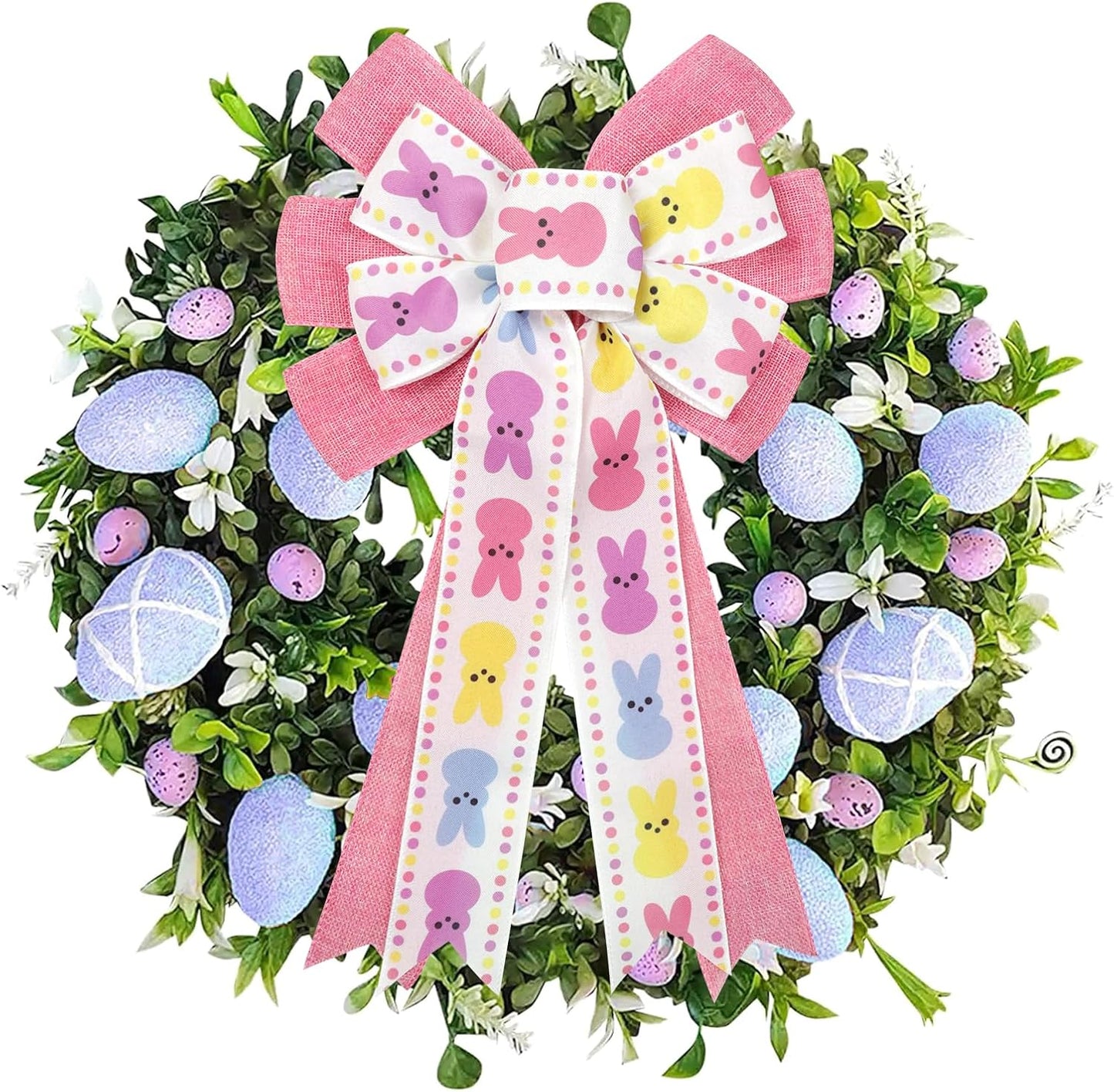 Yuubin Easter Bows - 2 Pcs Large 12x20 Inch Spring Decor with Bunny | Perfect for Wreaths & Baskets
