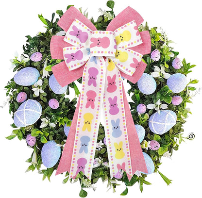 Yuubin Easter Bows - 2 Pcs Large 12x20 Inch Spring Decor with Bunny | Perfect for Wreaths & Baskets