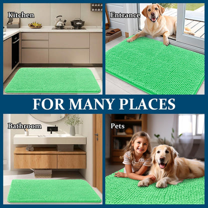 OLANLY Dog Door Mat - Absorbent Non-Slip Chenille Mat for Muddy Paws | 30x20 Mint Green Indoor Carpet