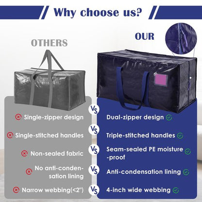 6 Pack Extra Large Heavy Duty Moving Bags with Reinforced Zipper & Wide Handles, Moisture-Resistant Storage Bins Packing Cubes for Clothes, College Dorm, Travel, and Home Organization, Dark Blue