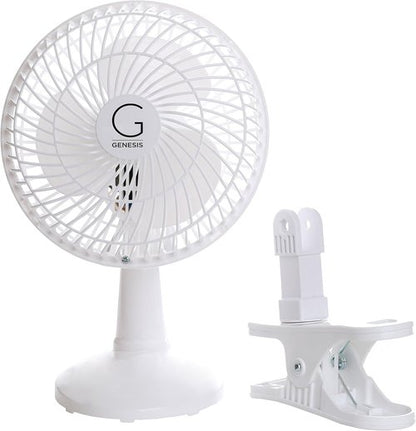 Genesis Clip Fan - 6-Inch Convertible Table-Top & Clip Design with Two Quiet Speeds | Off White
