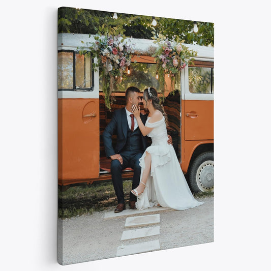 P&L ART Custom Canvas Wedding Photo Print - Romantic Vintage Van Portrait | 8x10 Vertical Gallery Wrapped Decor