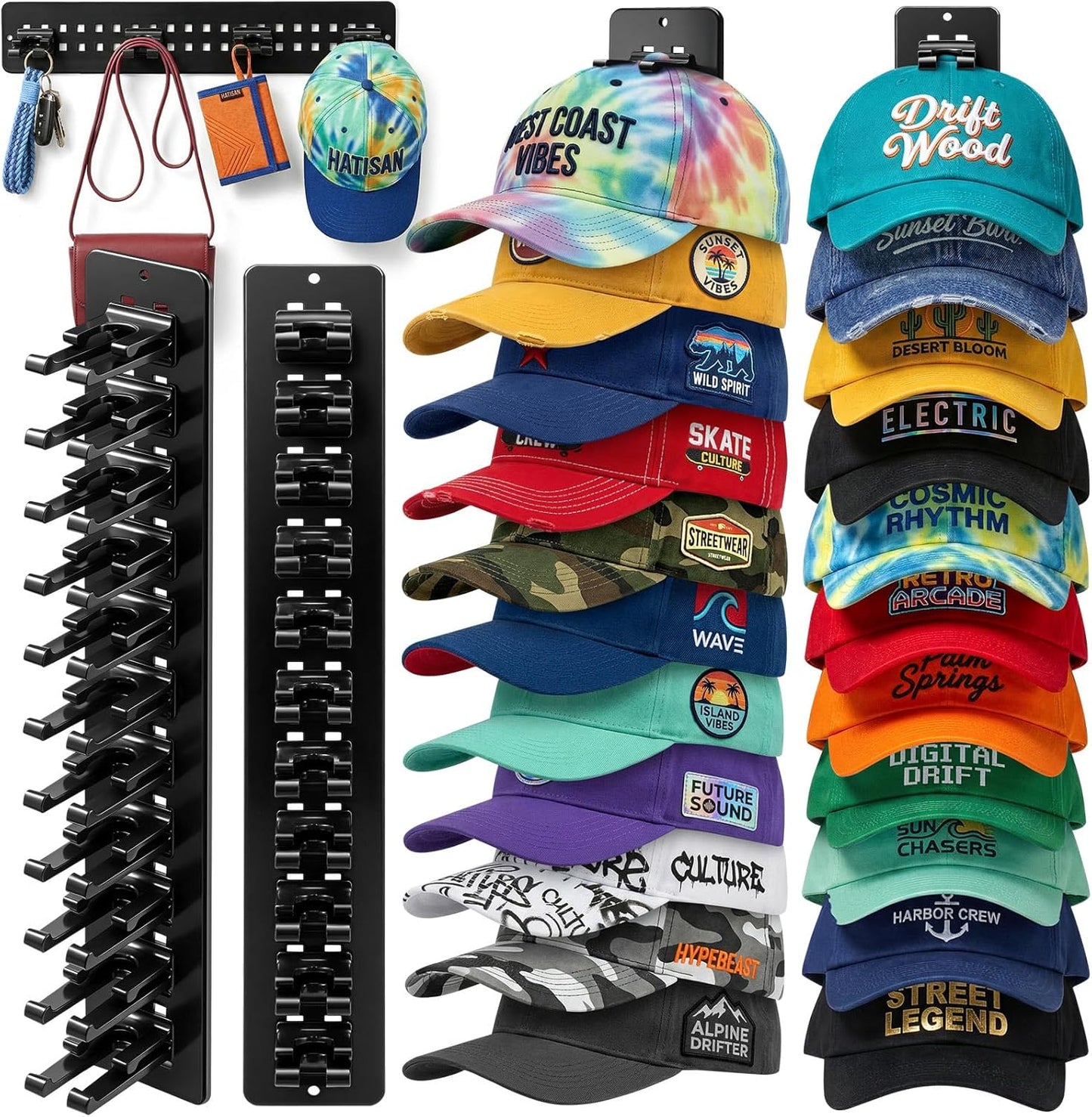 Skiennix Hat Organizer - 2 Pack Detachable DIY Rack for Up to 22 Baseball Caps - Black