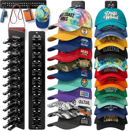 Skiennix Hat Organizer - 2 Pack Detachable DIY Rack for Up to 22 Baseball Caps - Black