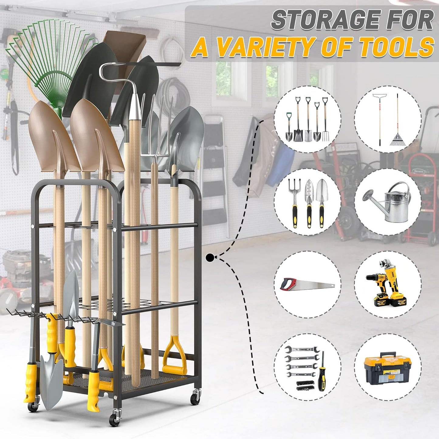 Ultrawall Garden Tool Organizer - Lockable Wheels for Easy Mobility | Versatile Storage Rack for Indoor & Outdoor Use