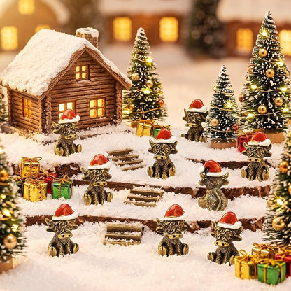 Highland Cow Christmas Figurine Set - 50 Mini Brass-Finish Zinc Alloy Sculptures, Variation: Highland Cow